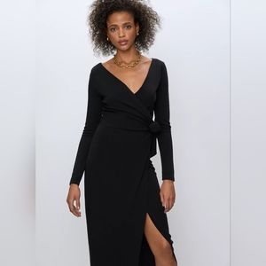 Babaton Aritzia Black Crepe Wrap Midi Maxi Dress Size Large